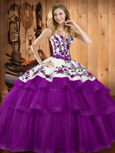 Glorious Purple Sweetheart Lace Up Embroidery and Ruffles Quinceanera Gowns Sleeveless