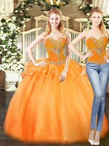Charming Organza Sweetheart Sleeveless Lace Up Beading and Ruffles 15 Quinceanera Dress in Orange Red