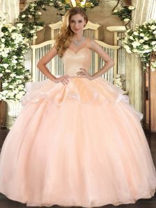 Customized Ball Gowns Ball Gown Prom Dress Peach Sweetheart Organza Sleeveless Floor Length Lace Up