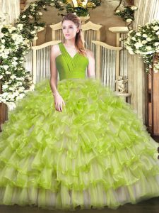 Popular Organza Sleeveless Floor Length Quinceanera Dress and Ruffled Layers