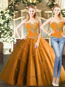 Mini Length Orange Red Quince Ball Gowns Sweetheart Sleeveless Lace Up