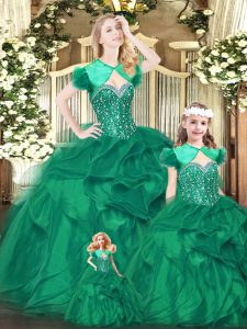 Floor Length Green Quinceanera Dresses Sweetheart Sleeveless Lace Up