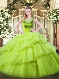 Attractive Sleeveless Organza Floor Length Side Zipper Quinceanera Dress in with Beading and Pick Ups