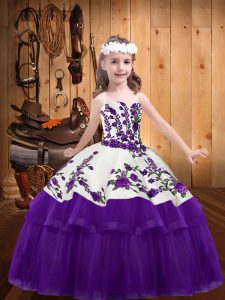 Super Purple Lace Up Child Pageant Dress Embroidery Sleeveless Floor Length