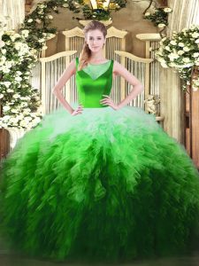 Floor Length Multi-color 15th Birthday Dress Tulle Sleeveless Beading and Ruffles