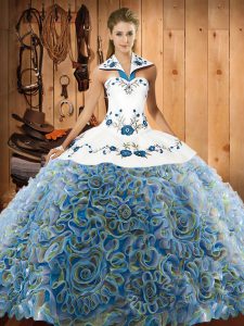 Affordable Multi-color Sweet 16 Quinceanera Dress Fabric With Rolling Flowers Sweep Train Sleeveless Embroidery