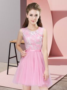 Pink Sleeveless Lace Mini Length Dama Dress