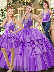 Sumptuous Straps Sleeveless Organza Quinceanera Dresses Ruffled Layers Lace Up
