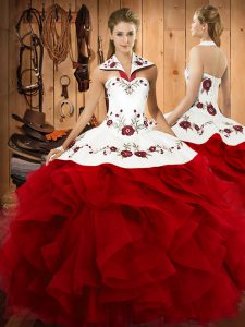 Best Sleeveless Embroidery and Ruffles Lace Up Sweet 16 Quinceanera Dress
