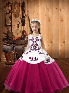 Ball Gowns Pageant Gowns Fuchsia Straps Organza Sleeveless Floor Length Lace Up