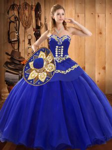 Blue Lace Up Sweetheart Ruffles Sweet 16 Quinceanera Dress Tulle Sleeveless