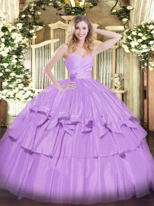 Lavender Taffeta Lace Up Vestidos de Quinceanera Sleeveless Floor Length Beading and Ruffled Layers