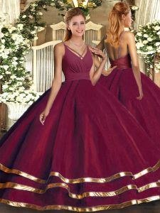 Custom Made Ruching 15th Birthday Dress Burgundy Backless Sleeveless Floor Length