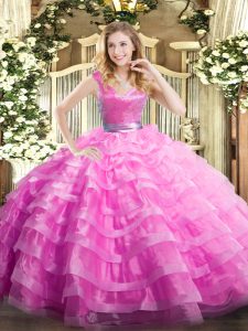 Super Sleeveless Floor Length Ruffled Layers Zipper Sweet 16 Dresses with Lilac