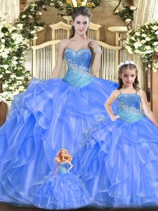 Baby Blue Sleeveless Beading and Ruffles Floor Length Quinceanera Dresses