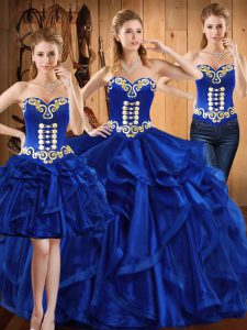 Cute Sleeveless Embroidery and Ruffles Lace Up 15 Quinceanera Dress