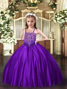 Purple Lace Up Custom Made Pageant Dress Beading Sleeveless Floor Length