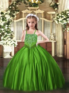 Floor Length Green Little Girls Pageant Gowns Straps Sleeveless Lace Up