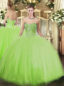 Glittering Sweetheart Sleeveless Tulle 15th Birthday Dress Beading Lace Up