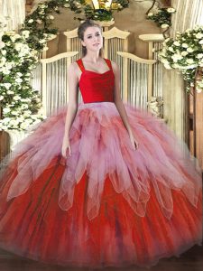 Colorful Multi-color Sleeveless Organza Zipper Quinceanera Gown for Military Ball and Sweet 16 and Quinceanera