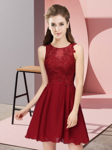 Custom Fit Wine Red Scoop Neckline Appliques Vestidos de Damas Sleeveless Zipper