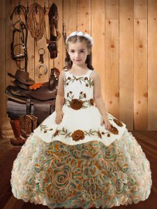 Floor Length Multi-color Girls Pageant Dresses Straps Sleeveless Lace Up