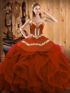 Modern Floor Length Ball Gowns Sleeveless Rust Red Sweet 16 Dress Lace Up