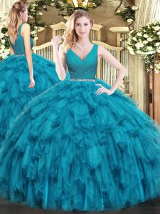 Edgy Sleeveless Beading and Ruffles Zipper Quinceanera Gowns