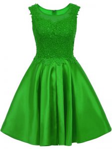 Top Selling Scoop Sleeveless Quinceanera Dama Dress Mini Length Lace Green Satin