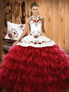 Great Floor Length Ball Gowns Sleeveless Wine Red Quinceanera Gown Lace Up