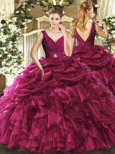 Super Organza Sleeveless Floor Length Sweet 16 Dress and Beading and Ruffles