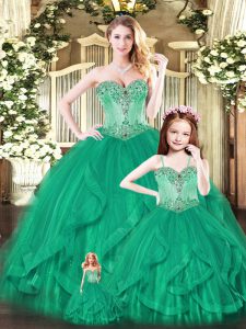 Sleeveless Lace Up Floor Length Beading and Ruffles 15 Quinceanera Dress