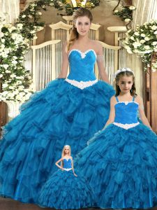 Teal Sleeveless Ruffles Floor Length Quinceanera Gowns