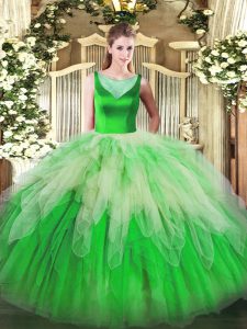 Multi-color 15 Quinceanera Dress Sweet 16 and Quinceanera with Beading and Ruffles Scoop Sleeveless Side Zipper