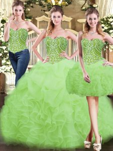 Floor Length Yellow Green Quinceanera Gown Sweetheart Sleeveless Lace Up
