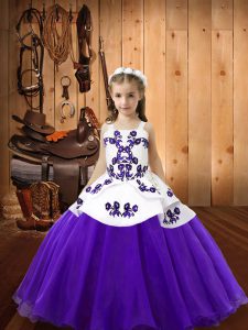Stylish Purple Ball Gowns Embroidery Little Girls Pageant Dress Wholesale Lace Up Organza Sleeveless Floor Length