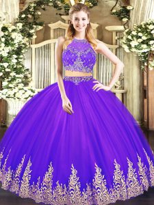 Floor Length Purple Sweet 16 Dress Scoop Sleeveless Zipper