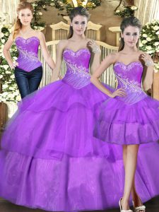 Pretty Sleeveless Beading and Ruffled Layers Lace Up Quinceanera Dress