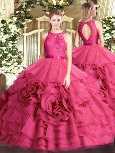 Floor Length Ball Gowns Sleeveless Hot Pink Ball Gown Prom Dress Zipper