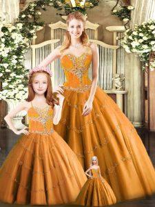 Rust Red Sweetheart Lace Up Beading Quinceanera Dresses Sleeveless