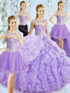 Customized Sleeveless Brush Train Lace Up Beading and Ruffled Layers Sweet 16 Dress