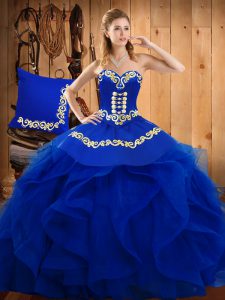 Dramatic Sweetheart Sleeveless Organza Quinceanera Gowns Embroidery and Ruffles Lace Up