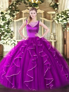 Fashion Sleeveless Side Zipper Floor Length Beading and Ruffles Sweet 16 Dresses