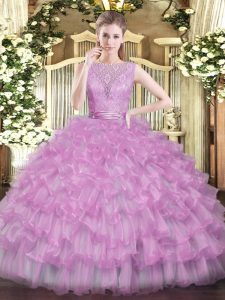 Inexpensive Floor Length Ball Gowns Sleeveless Lilac Quinceanera Gown Backless