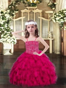 Fashion Floor Length Ball Gowns Sleeveless Fuchsia Little Girls Pageant Dress Lace Up