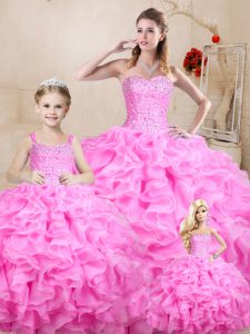 Noble Organza Sleeveless Floor Length Quinceanera Dresses and Beading and Ruffles