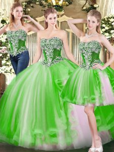Fashionable Quinceanera Gowns Military Ball and Sweet 16 and Quinceanera with Beading Strapless Sleeveless Lace Up