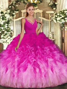 Admirable V-neck Sleeveless Backless Vestidos de Quinceanera Multi-color Tulle