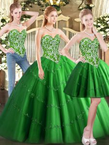 Great Sleeveless Beading Lace Up Quinceanera Dress