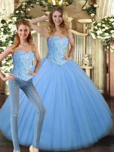 Unique Sweetheart Sleeveless Lace Up Sweet 16 Dress Baby Blue Tulle